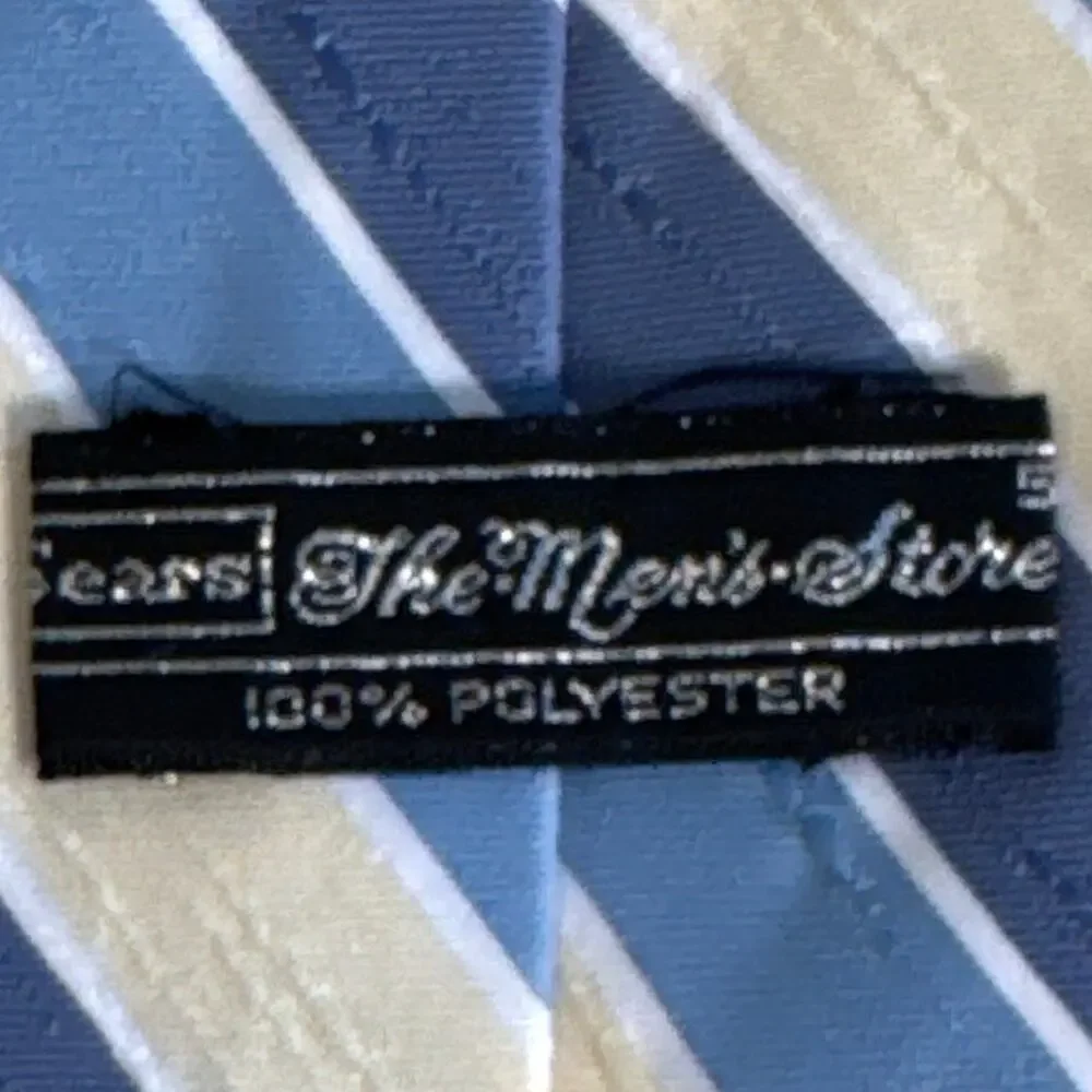 Sears The Men's Store Vintage Blue Yellow Stripe Retro Tie Textured Polyester